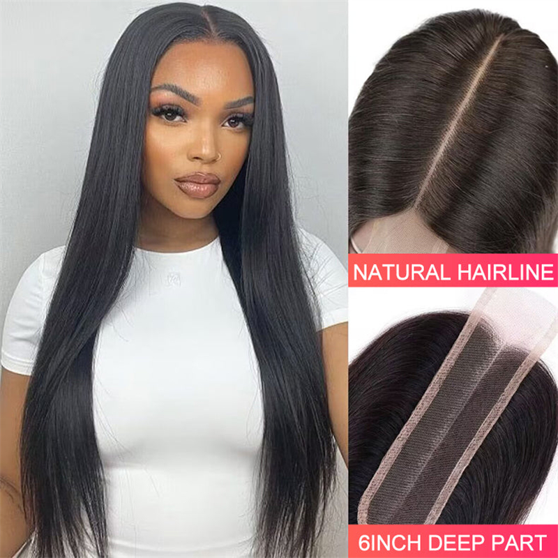 Straight 2x6 Lace Closure Wig Middle Part HD Transparent Lace Closure Affordable Price Human Hair Wigs - 图片 6